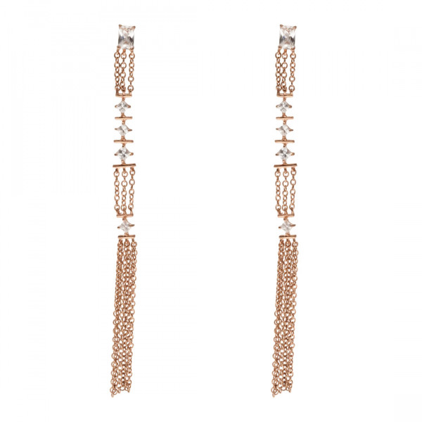 Dangle Earrings with Pink Gold Plating and White Sapphires