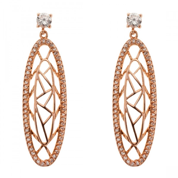 Pink Gold Plated Drop Earrings with White Sapphires