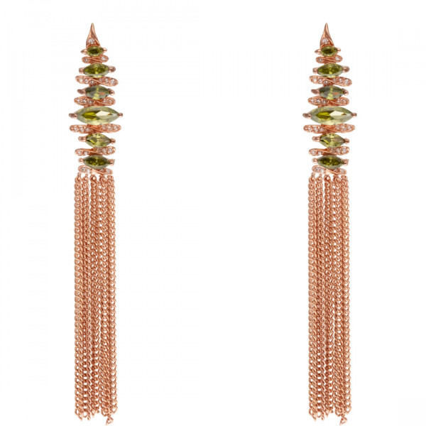 Pink Gold Plated Drop Earrings with Peridots and White Sapphires