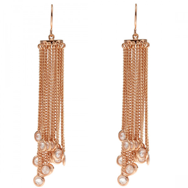 Statement Chain Earrings with Pink Gold Plating and White Sapphires
