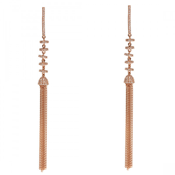 Dangle Earrings with Pink Gold Plating and White Sapphires