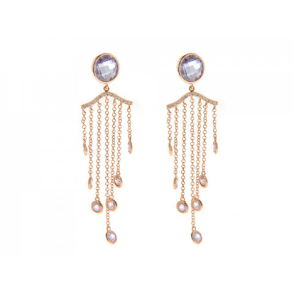 Chandelier Pink Gold Plated Earrings with Amethysts