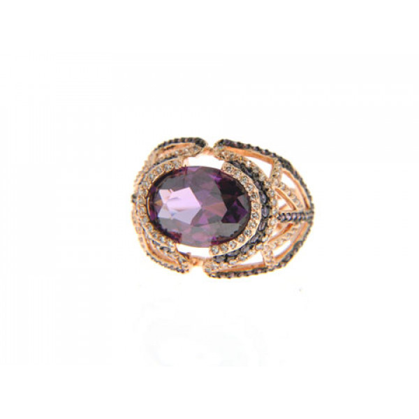 Pink Gold Plated Cocktail Amethyst Ring