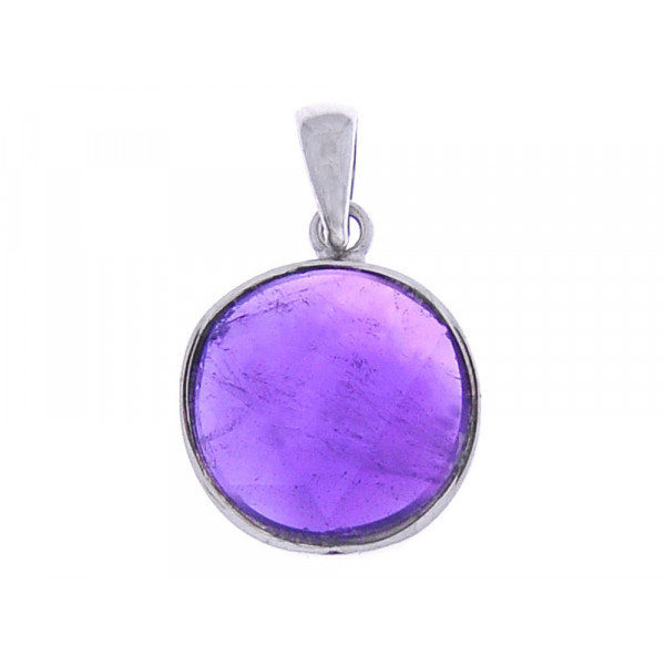Platinum Plated Silver Pendant with an Amethyst