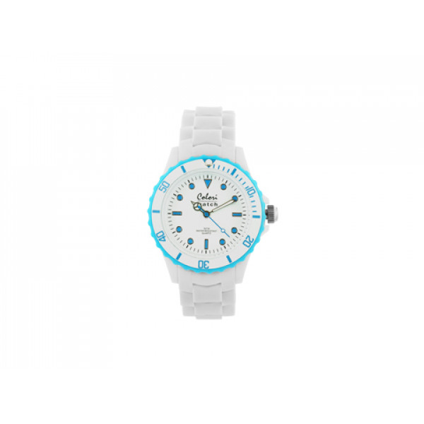 White Summer Colori Watch with a White Silicone Strap and Light Blue Elements