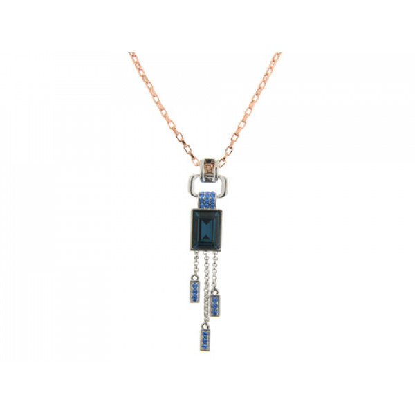 Necklace with Blue Swarovski Crystals and Pink Gold Plating