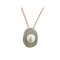 Necklace with a White Pearl and White Sapphires on a Pink Gold Plated Chain