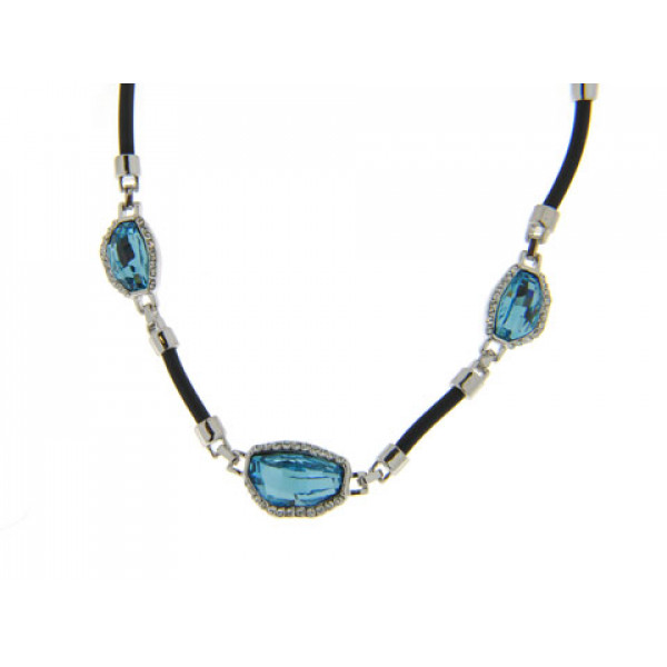 Necklace with Blue Topaz and White Sapphires set in Rubber