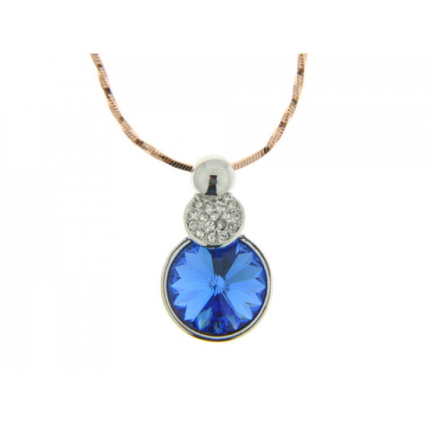 Pink Gold Plated Pendant with Blue Swarovski Crystal and White Sapphires