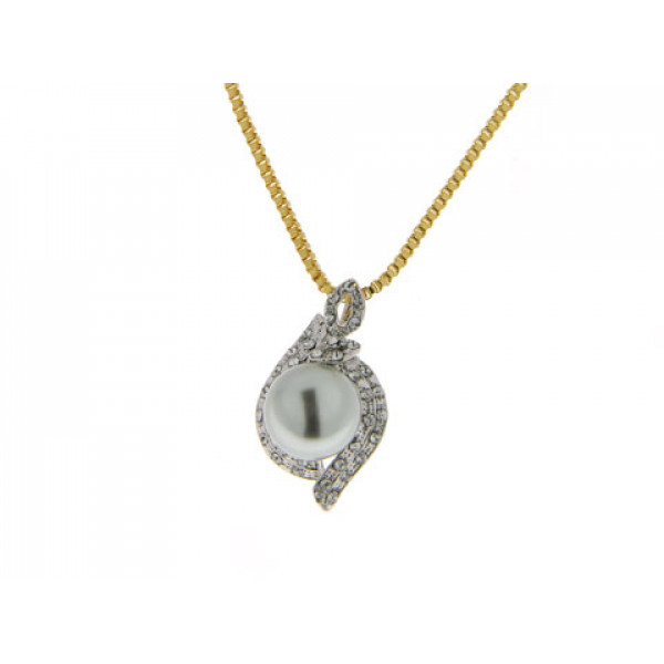 Gold Plated Pendant with a Grey Mallorca Pearl and White Sapphires