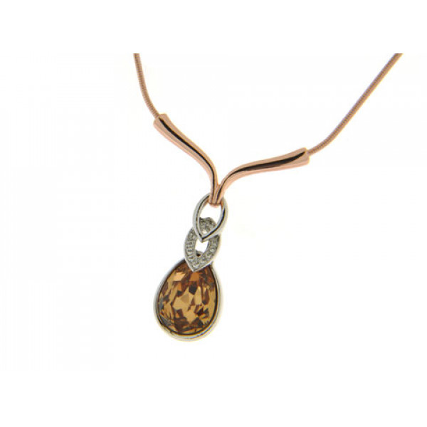 Fume Topaz Necklace Pink Gold Plated