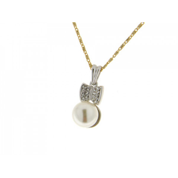 Platinum Plated Pearl Pendant with Gold Plated Chain