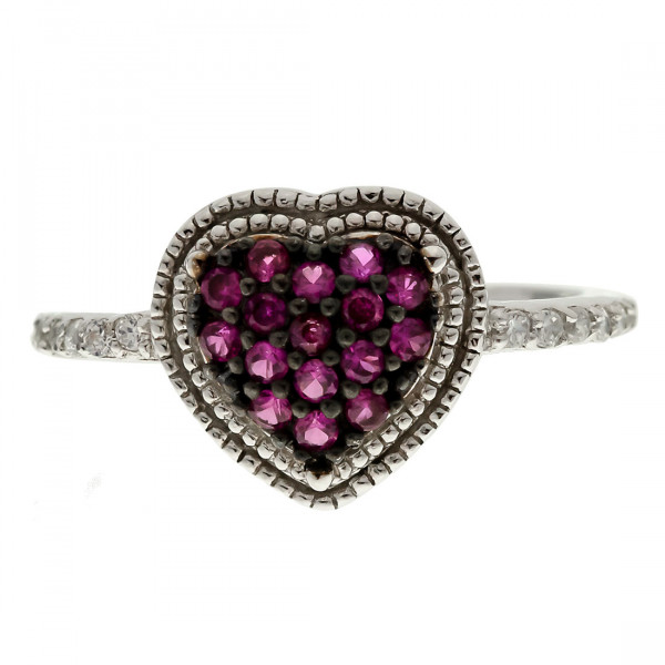 Rosaline Heart Ring set in Platinum Plated Silver