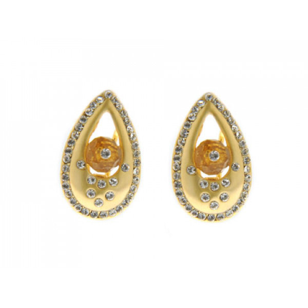 Stud Earrings with Gold Plating, Honey Topaz and White Sapphires
