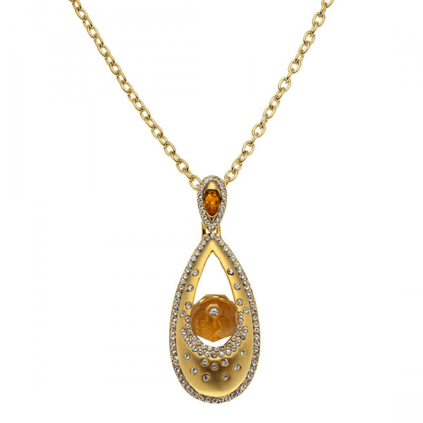 Gold Plated Necklace adorned with Honey Topaz and White Sapphires