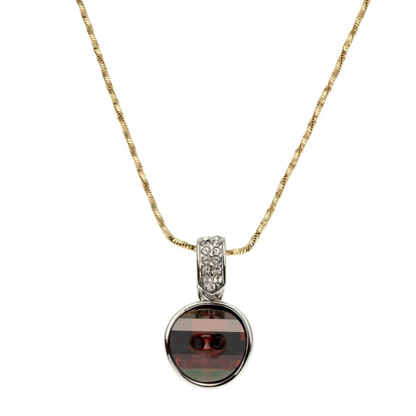 Platinum Plated Pendant with a Red Swarovski Crystal and a Gold Plated Chain