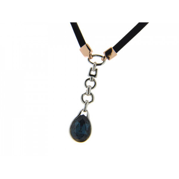 Blue Swarovski Necklace in a Black Cord with Platinum Plated and Pink Gold Plated Details