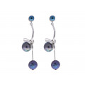 Platinum Plated Drop Earrings with Grey Pearls