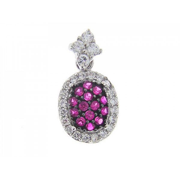 Rosaline and White Sapphire Pendant in Platinum Plated Silver