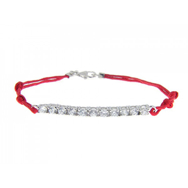 Red Cord Bracelet with a Silver Element adorned with White Sapphires