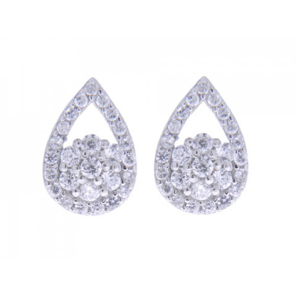 Platinum Plated Silver Stud Earrings with White Sapphires