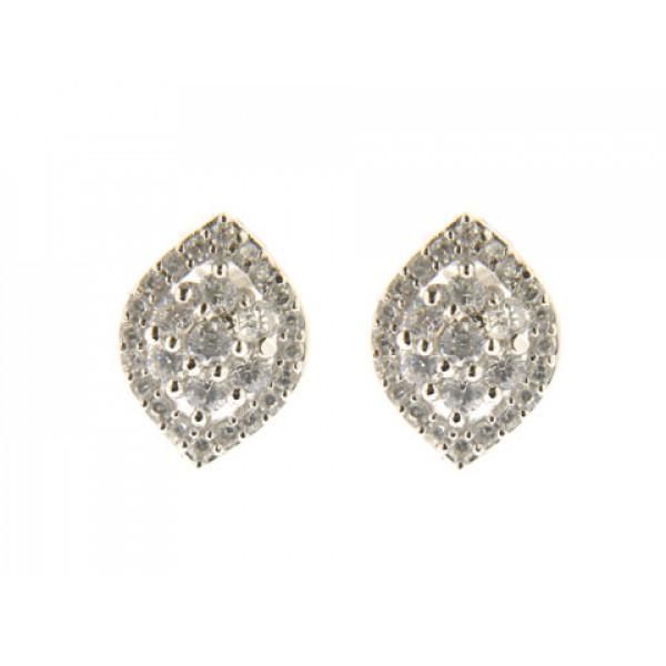 Stud Earrings with White Sapphires in Platinum Plated Silver