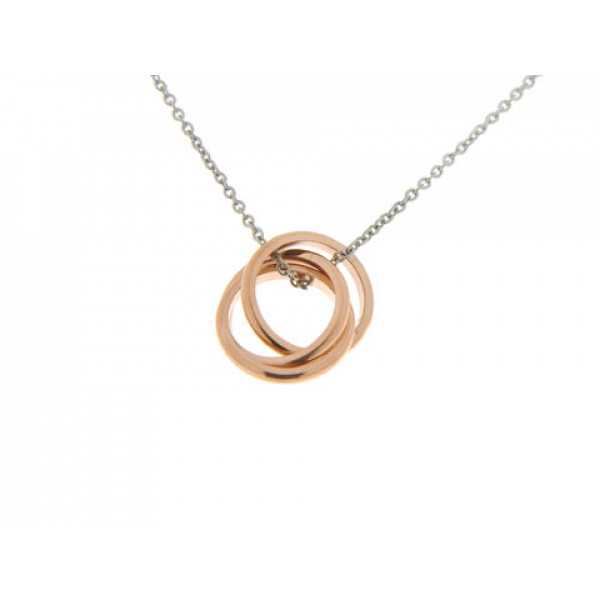 Stainless Steel Trinity Ring Necklace with Pink Gold Plating