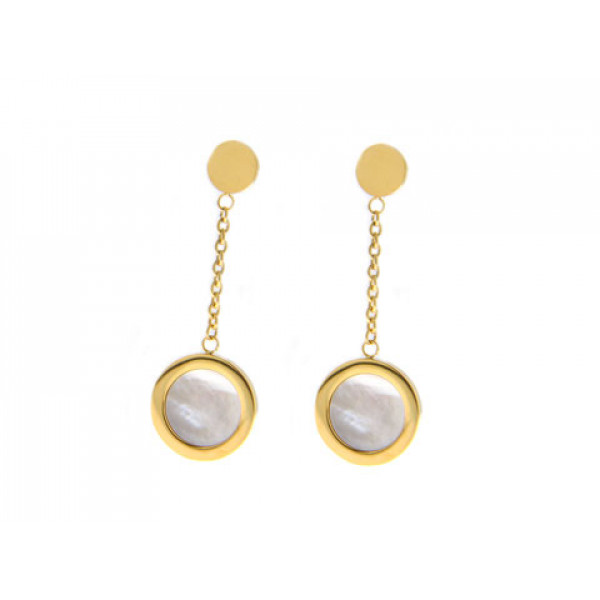 Stainless steel gold plated drop earrings with mother of pearl