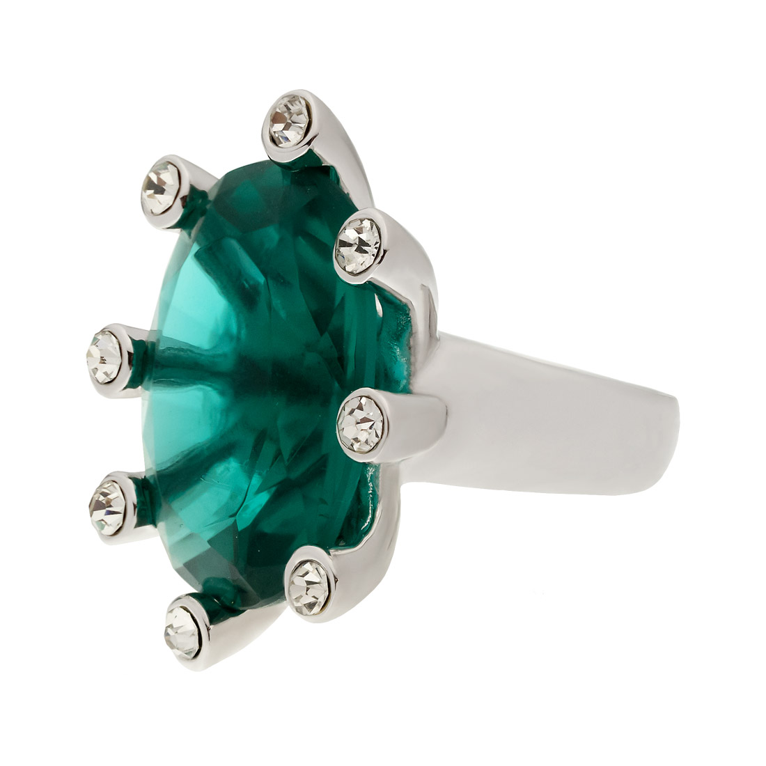 Platinum Plated Ring with a Green Swarovski GT Tsangarakis