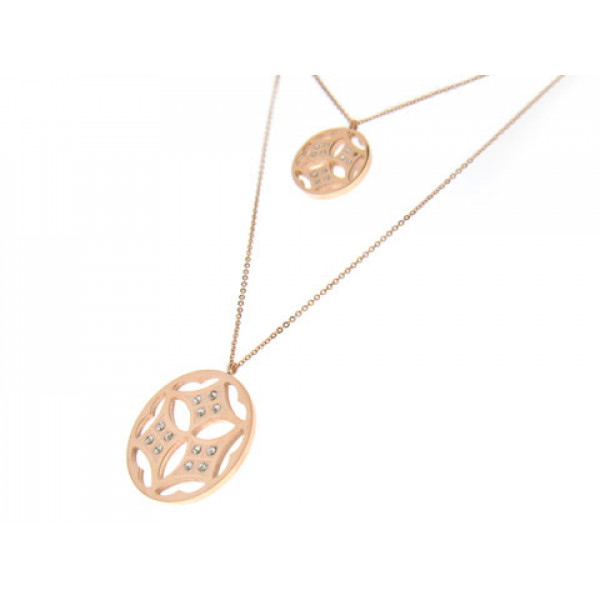 Pink Gold Plated Stainless Steel Double Necklace