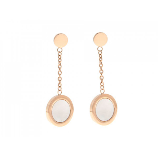 Dangle Earrings with Mother of Pearl set in Pink Gold Plated Stainless Steel