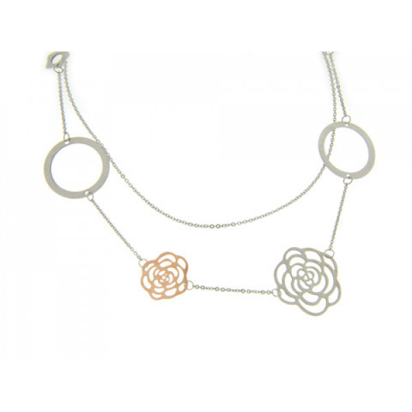 Floral Double Necklace made of Stainless Steel and Pink Gold Plating
