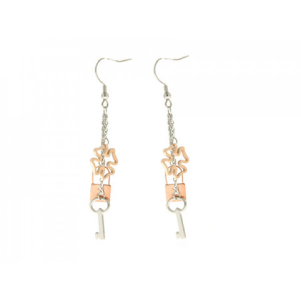 Stainless Steel Dangle Earrings with Pink Gold Plating