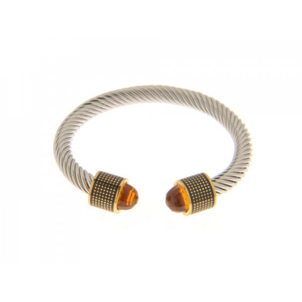 Stainless Steel Cuff Bracelet with Gold Plated Details and Two Honey Topaz