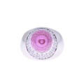 Platinum Plated Bombe Ring adorned with a Pink Quartz and White Sapphires
