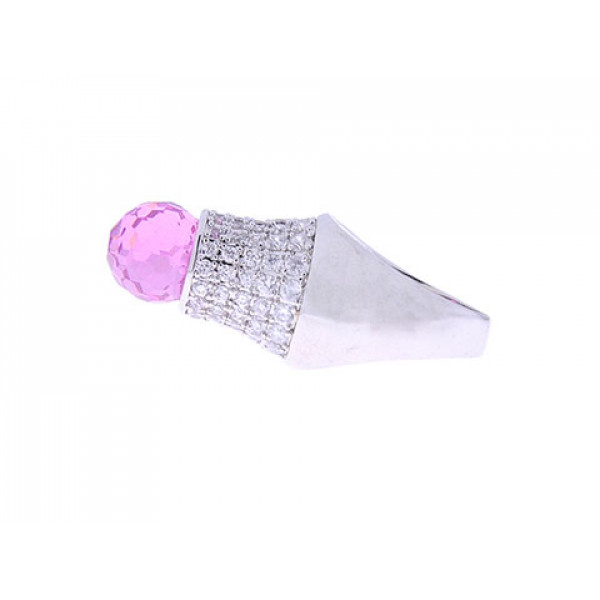 Επιπλατινωμένο Δαχτυλίδι με Ροζ Χαλαζία και Λευκά Ζαφείρια