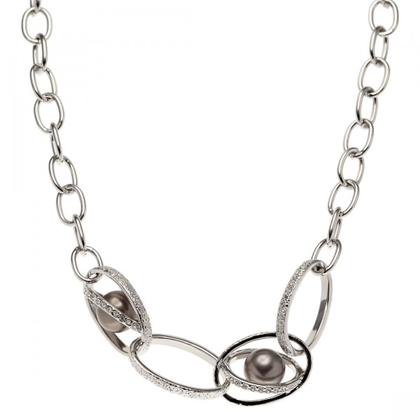 Platinum Plated Necklace with Grey Mallorca Pearls