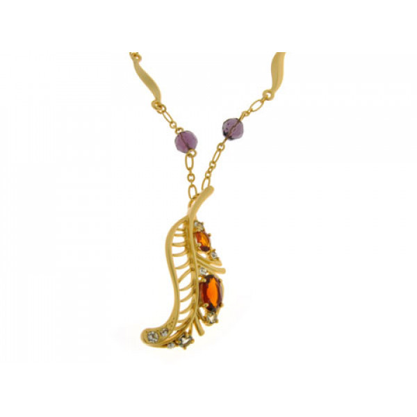 Gold Plated Necklace with Fume Topaz and White Sapphires