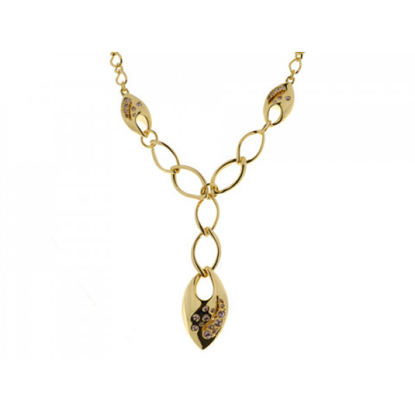 Chain Necklace with White Sapphires and Gold Plating