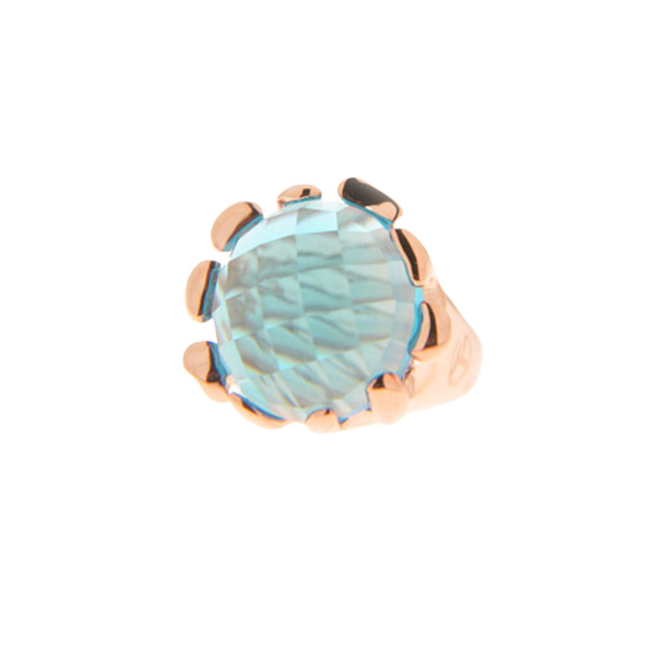 Aquamarine Bombe Ring with Pink Gold Plating