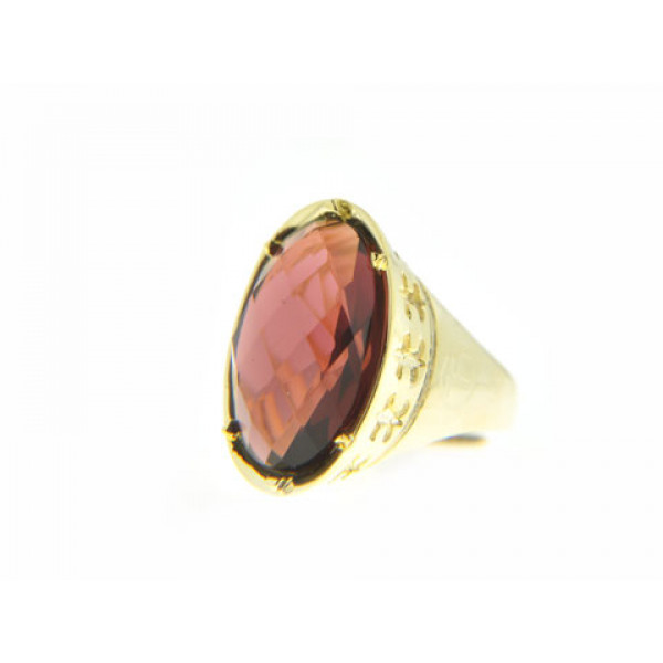 Gold Plated Cocktail Ring adorned with a synthetic Red Tourmaline