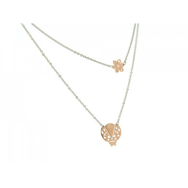 Pink Gold Plated Stainless Steel Double Necklace