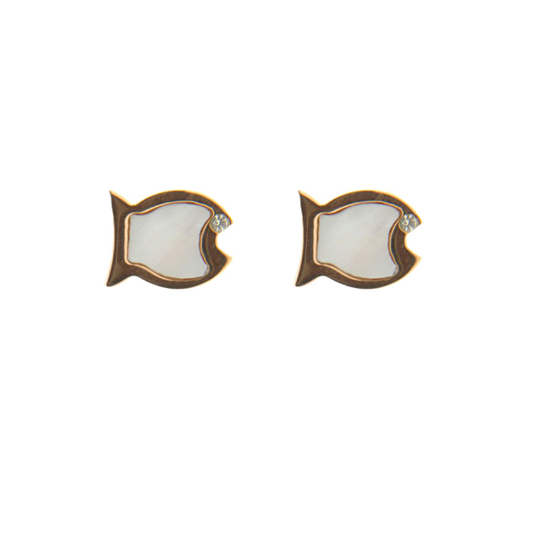 Fish Stud Earrings made of Pink Gold Plated Stainless Steel with Mother of Pearl