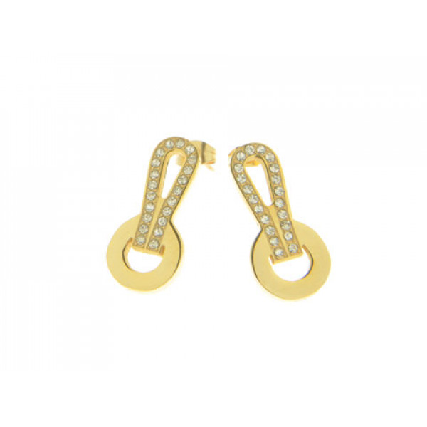 Gold Plated Stainless Steel Earrings with White Sapphires
