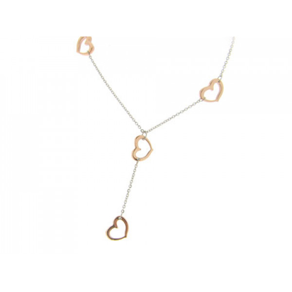 Hearts Necklace set in Stainless Steel with Pink Gold Plating