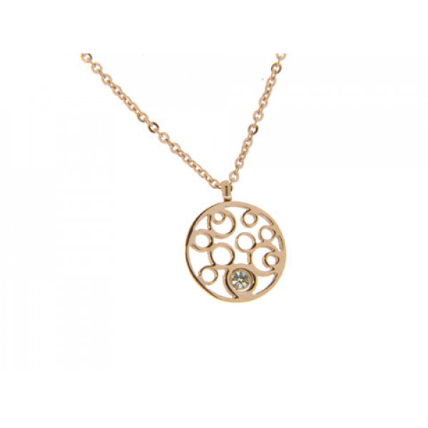 Filigree Necklace with a White Sapphire set in Pink Gold Plated Stainless Steel