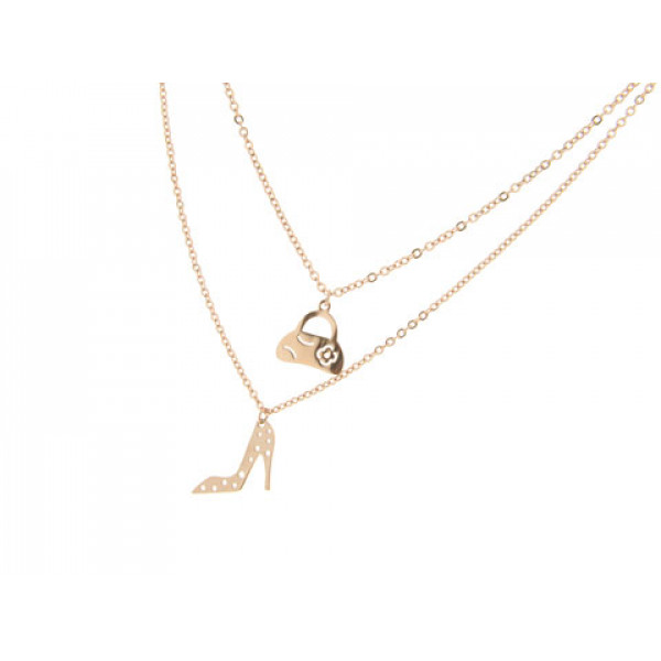 Pink Gold Plated Stainless Steel Double Necklace