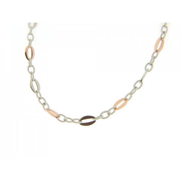 Two Tone Stainless Steel Chain Necklace with Pink Gold Plating