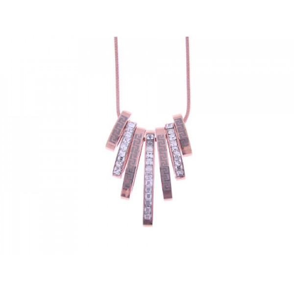 Minimal Necklace with White Sapphires set in Pink Gold Plated Stainless Steel
