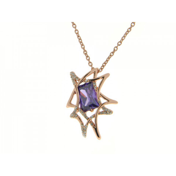 Statement Pendant with a Purple Swarovski Crystal and Pink Gold Plating